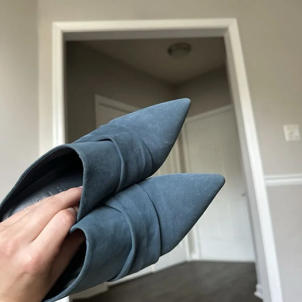 Able  local + global Blue Suede Leather Western Style Mules Sz 6 Made In Brazil